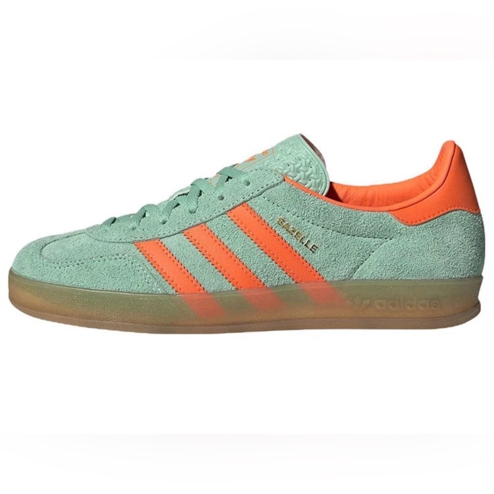 adidas Originals Mint Green Suede Sneakers with Orange Accents - Picture 5 of 11